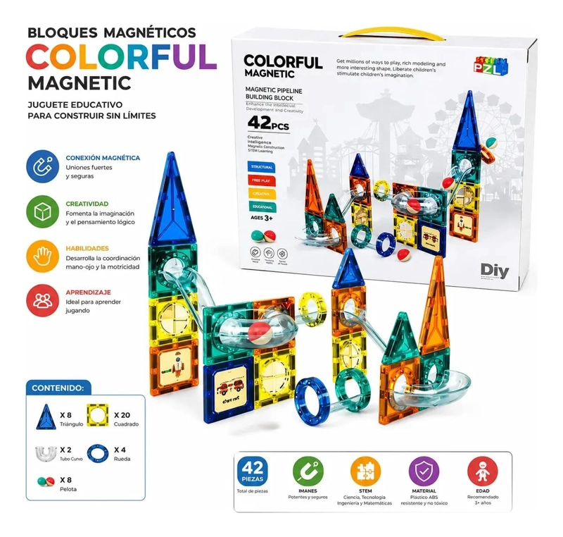 JUEGO DE BLOQUES MAGNE TICOS 42 PIEZAS PARA CONSTRUCCION INFANTIL - 1