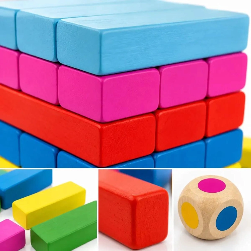 JUEGO DIDACTICO DE BLOQUES DE MADERA 48 PIEZAS MULTICOLOR - 1
