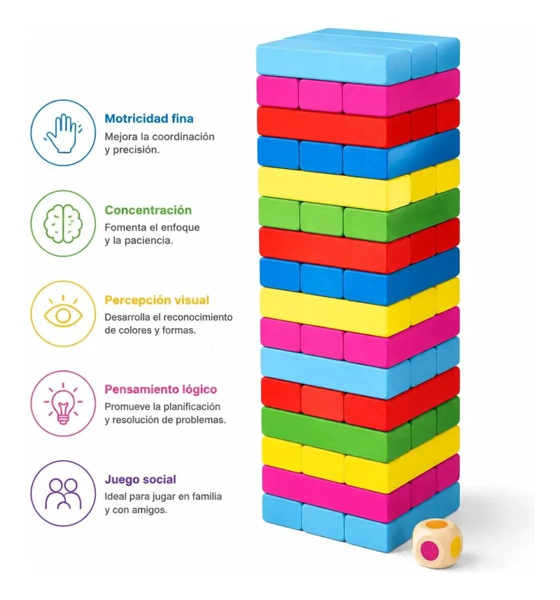 JUEGO DIDACTICO DE BLOQUES DE MADERA 48 PIEZAS MULTICOLOR - 2