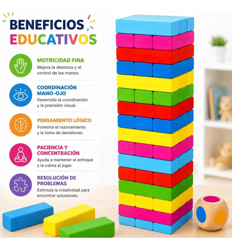 JUEGO DIDACTICO DE BLOQUES DE MADERA 48 PIEZAS MULTICOLOR - 4