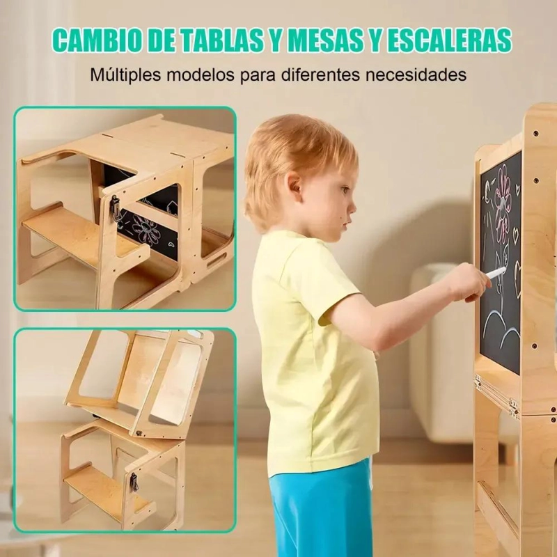 TORRE DE APRENDIZAJE PLEGABLE CON TABLERO PARA NIÑOS - 3