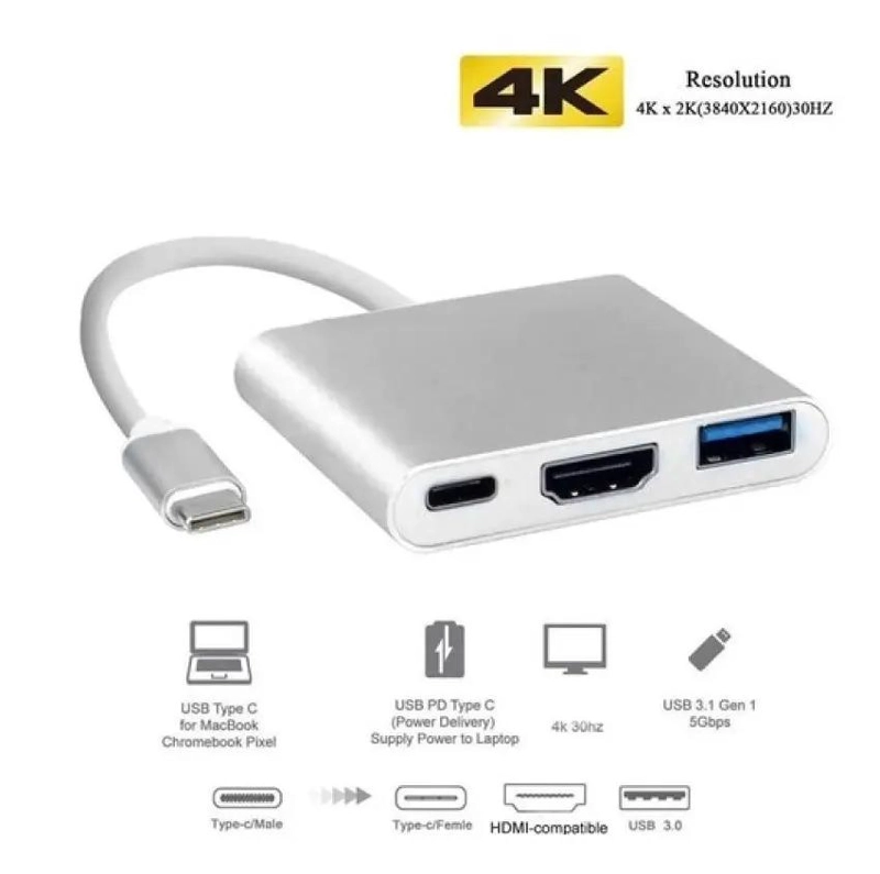 HUB USB TIPO C CON 3 PUERTOS USB 3.0 Y HDMI - 2