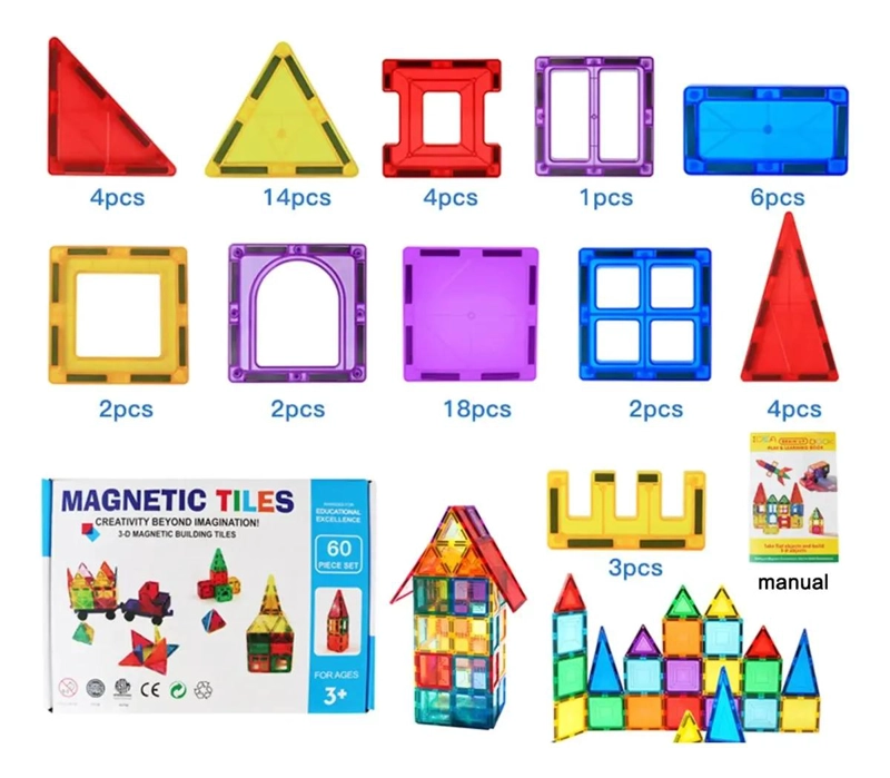 SET DE BLOQUES MAGNE TICOS COLORIDOS PARA CONSTRUCCION 60 PIEZAS - 2