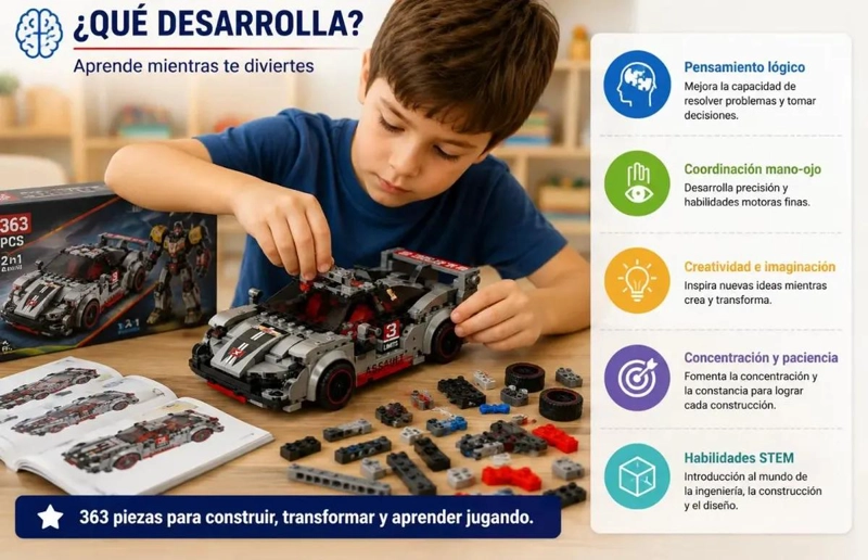JUEGO DE CONSTRUCCION AUTO DEPORTIVO Y ROBOT 363 PIEZAS - 3