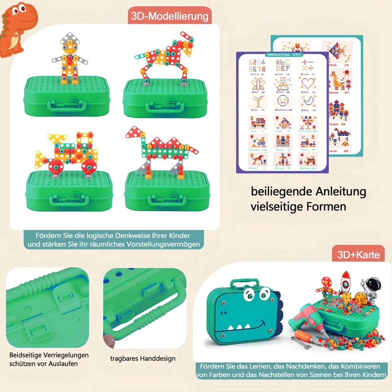 KIT DE CONSTRUCCION CREATIVO PARA NIÑOS CON TALADRO Y 230 PIEZAS - 6