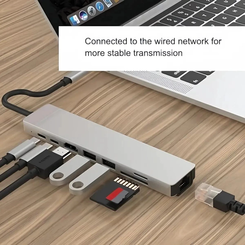 HUB ADAPTADOR USB TIPO C 8 PUERTOS PARA NOTEBOOK GRIS - 5