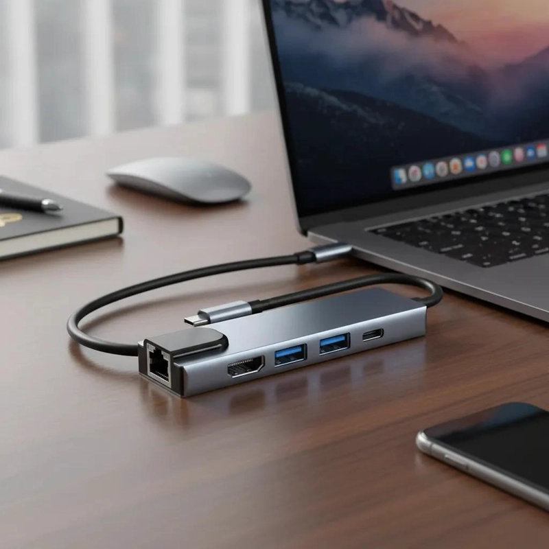 ADAPTADOR USB TIPO C 5 EN 1 CON HDMI Y RED - 2