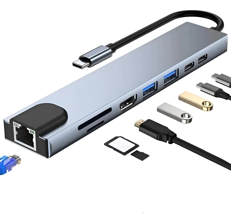 ADAPTADOR USB TIPO C 8 EN 1 PARA CONECTAR DISPOSITIVOS - 1