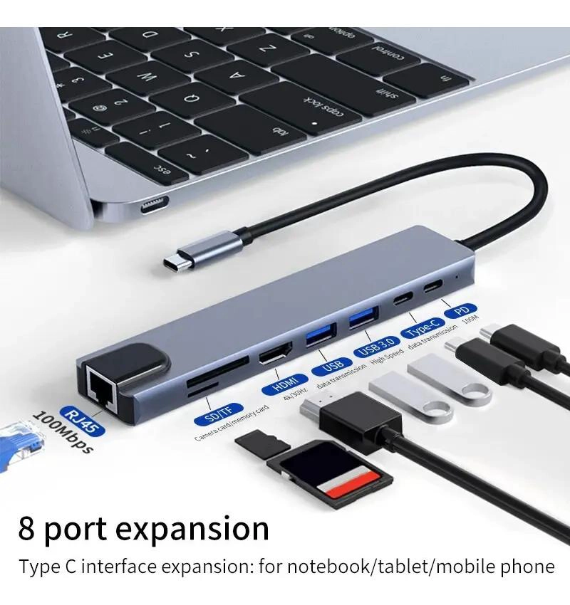 ADAPTADOR USB TIPO C 8 EN 1 PARA CONECTAR DISPOSITIVOS - 4