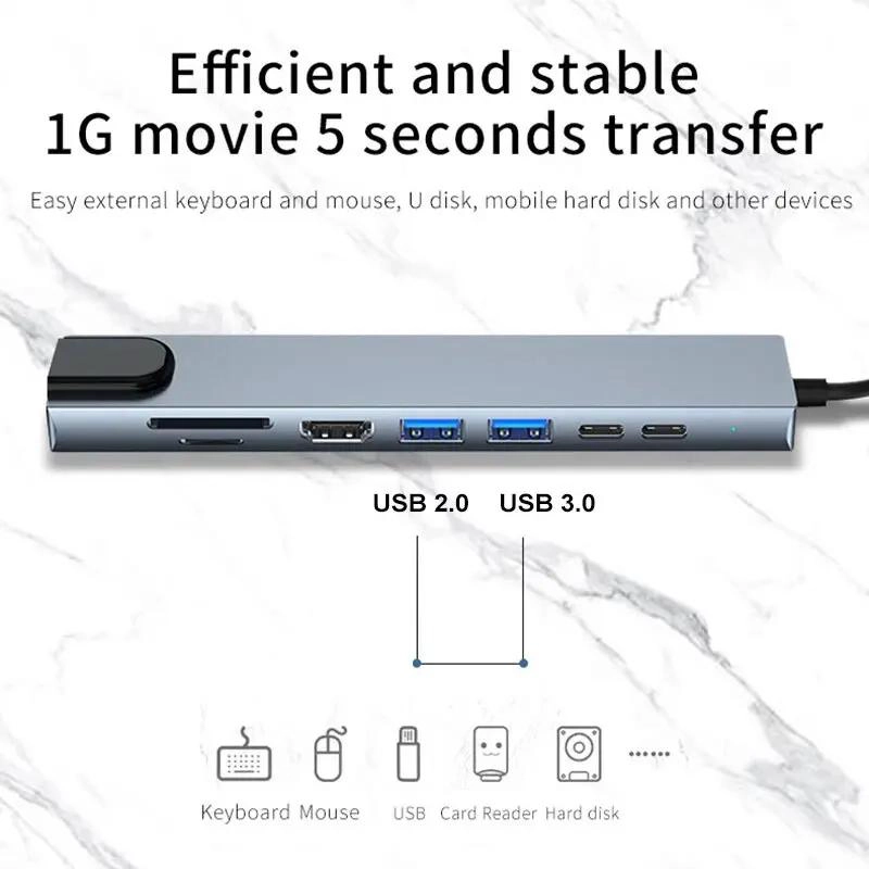 ADAPTADOR USB TIPO C 8 EN 1 PARA CONECTAR DISPOSITIVOS - 9