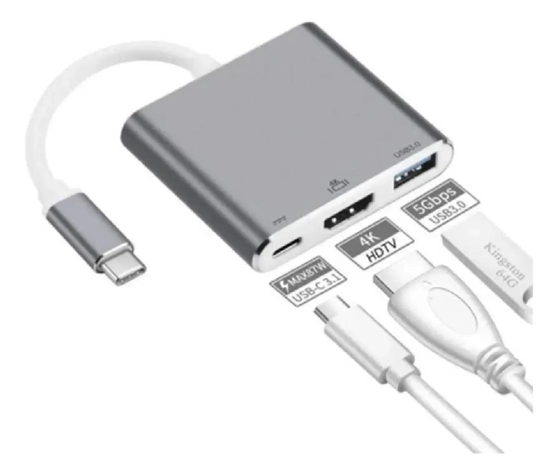 ADAPTADOR HUB 3 EN 1 TIPO C A HDMI Y USB 3.0 - 1
