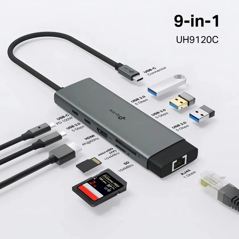 HUB USB TIPO C 9 EN 1 CON HDMI Y ETHERNET GIGABIT - 3