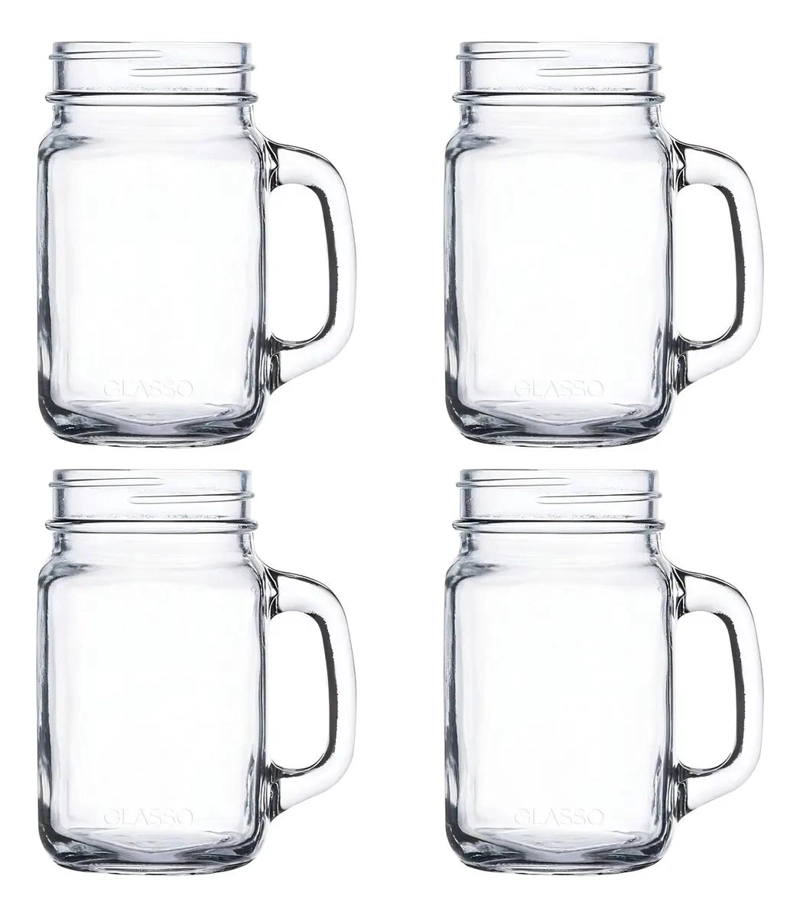 SET DE 4 VASOS MASON JAR DE VIDRIO PARA BEBIDAS - 3