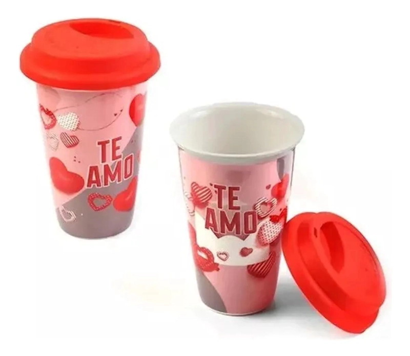 VASO DE CERAMICA PARA CAFE  CON TAPA DE SILICONA 410ML - 1