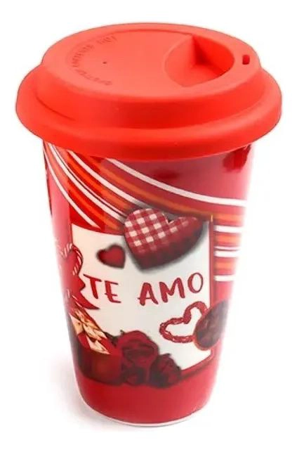 VASO DE CERAMICA PARA CAFE  CON TAPA DE SILICONA 410ML - 2
