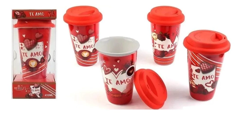 VASO DE CERAMICA PARA CAFE  CON TAPA DE SILICONA 410ML - 3