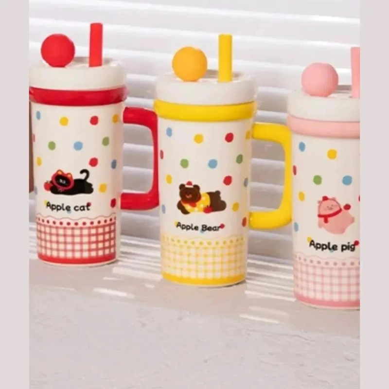 TAZA DE CERAMICA CON DISEÑO DE GATO Y PERRO EN COLOR ROJO - 3