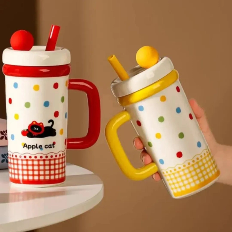 TAZA DE CERAMICA CON DISEÑO DE GATO Y PERRO EN COLOR ROJO - 5