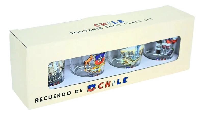 SET DE 4 VASOS SHOT TEQUILA DE 40ML CON DISEÑOS DE CHILE - 1