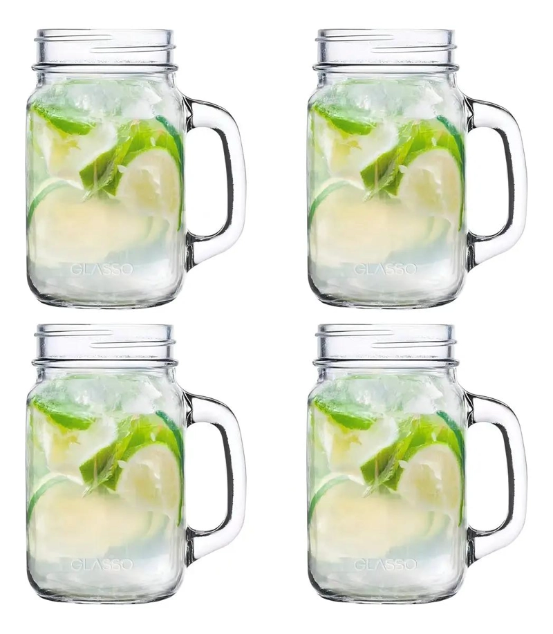 SET DE 4 VASOS MASON JAR DE VIDRIO PARA BEBIDAS - 1