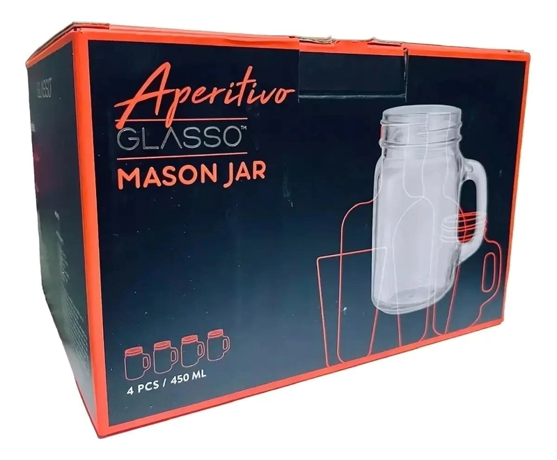 SET DE 4 VASOS MASON JAR DE VIDRIO PARA BEBIDAS - 6