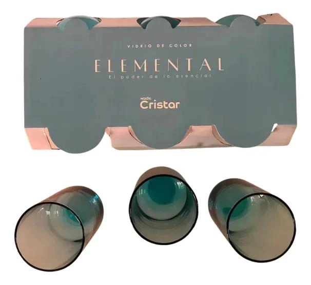 SET DE 6 VASOS DE VIDRIO ELEMENTAL CELESTE 408 ML - 4