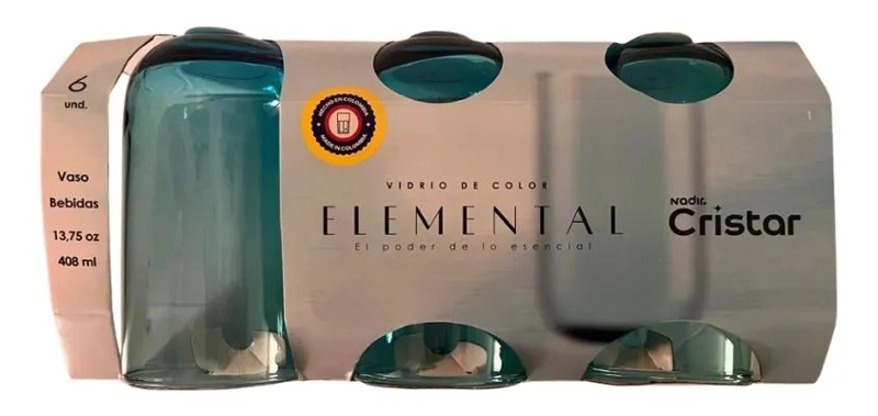 SET DE 6 VASOS DE VIDRIO ELEMENTAL CELESTE 408 ML - 5
