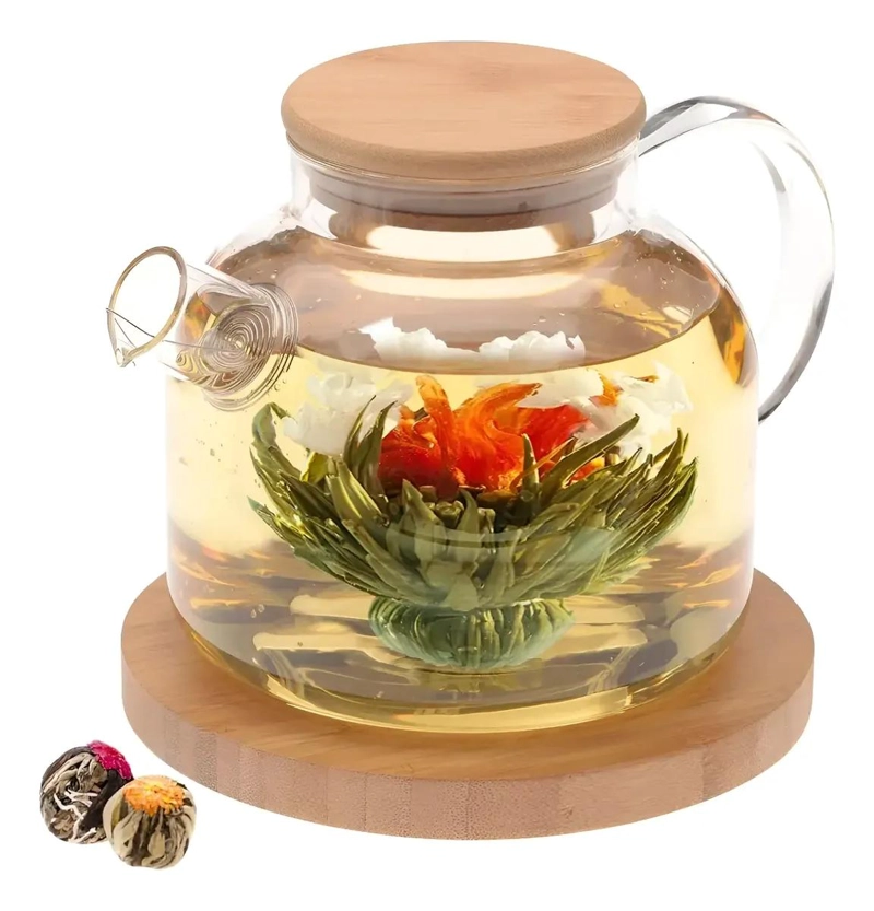 TETERA DE VIDRIO BOROSILICATO 1L CON INFUSOR Y TAPA DE MADERA - 1