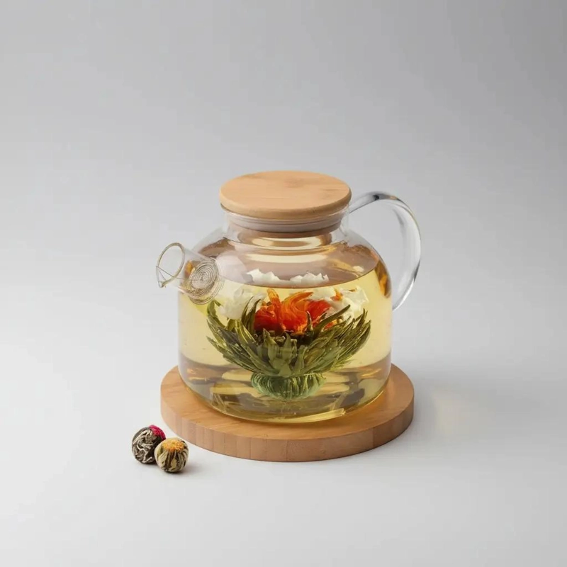 TETERA DE VIDRIO BOROSILICATO 1L CON INFUSOR Y TAPA DE MADERA - 2