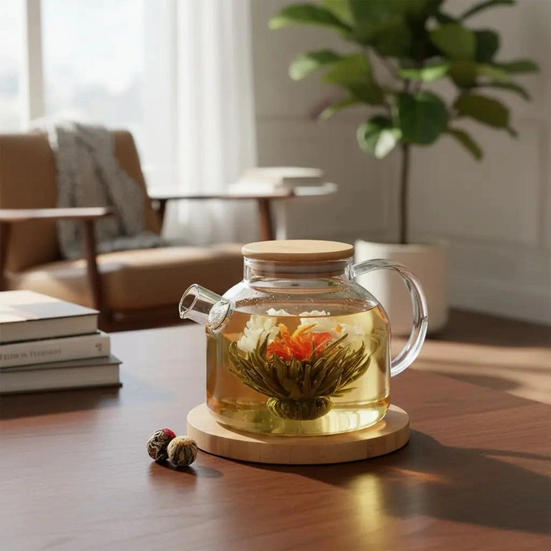 TETERA DE VIDRIO BOROSILICATO 1L CON INFUSOR Y TAPA DE MADERA - 3