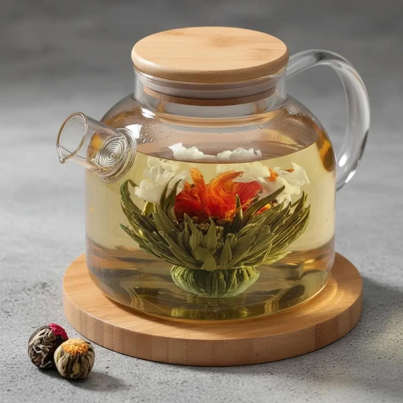 TETERA DE VIDRIO BOROSILICATO 1L CON INFUSOR Y TAPA DE MADERA - 4