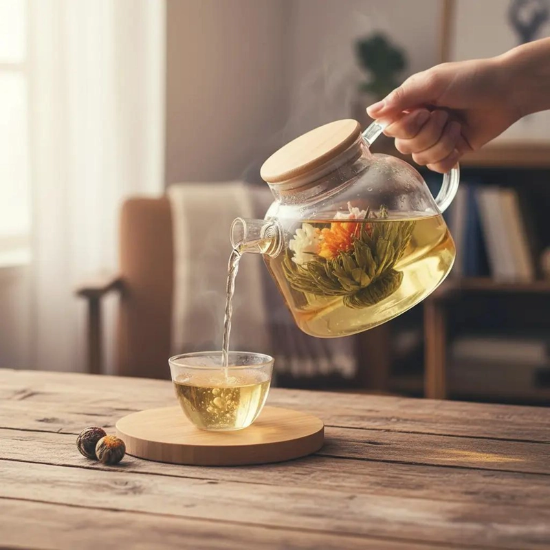 TETERA DE VIDRIO BOROSILICATO 1L CON INFUSOR Y TAPA DE MADERA - 6