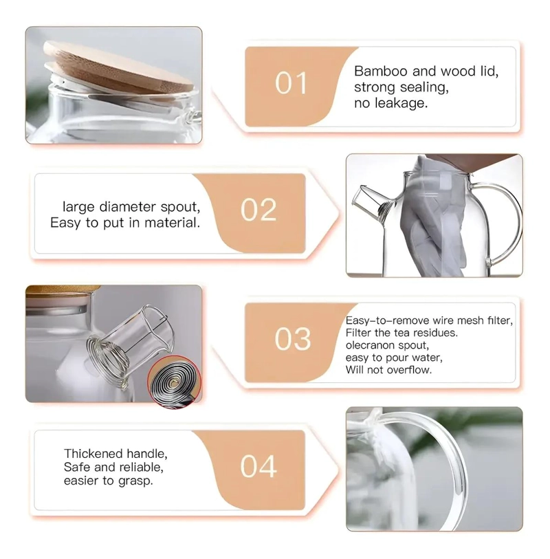 TETERA DE VIDRIO BOROSILICATO 1L CON INFUSOR Y TAPA DE MADERA - 8