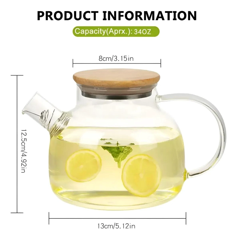 TETERA DE VIDRIO BOROSILICATO 1L CON INFUSOR Y TAPA DE MADERA - 9
