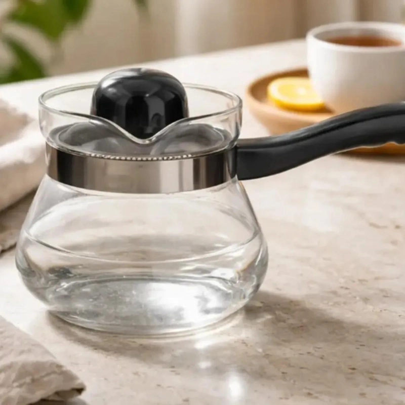 CAFETERA DE VIDRIO 600ML CON MANGO Y TAPA PARA INFUSIONES - 1
