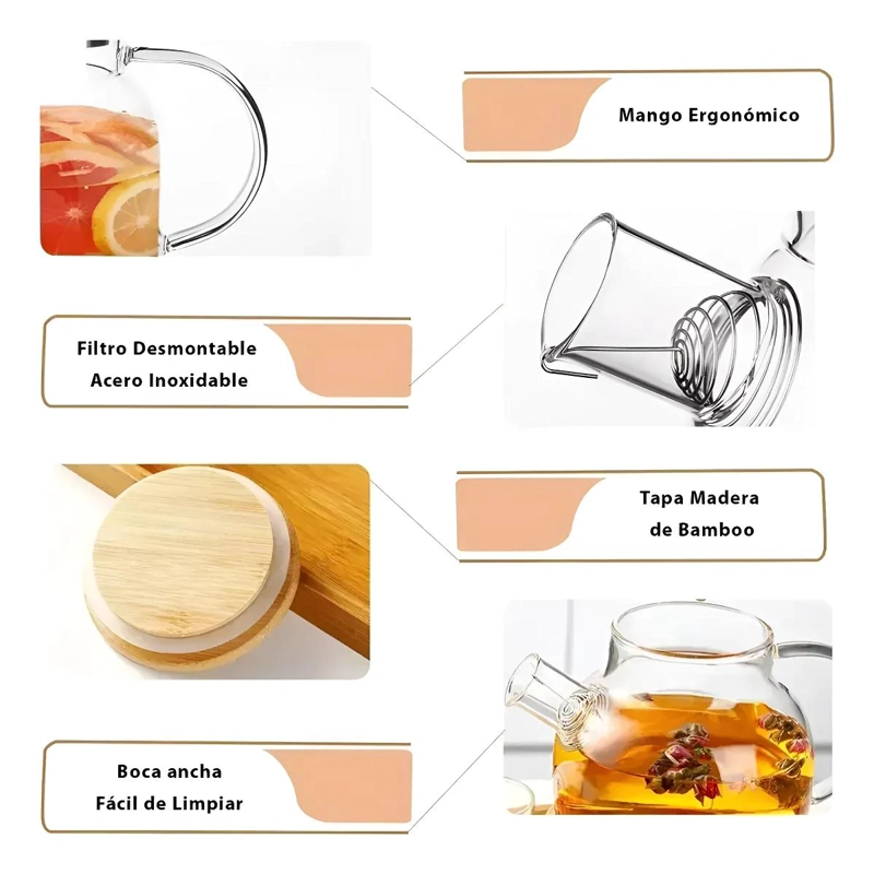TETERA DE VIDRIO BOROSILICATO 1000 ML RESISTENTE AL CALOR Y FRIO - 3