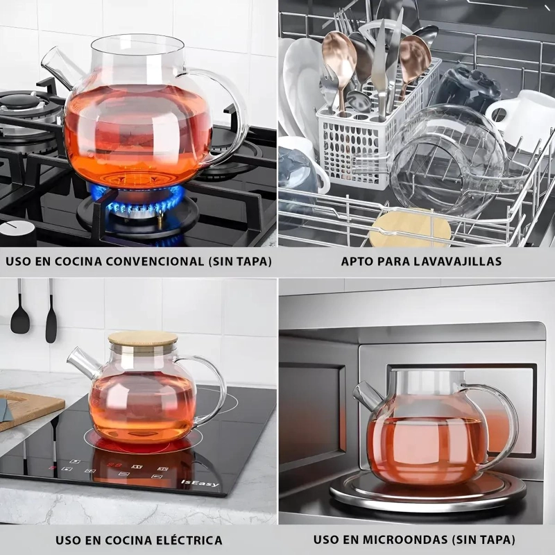 TETERA DE VIDRIO BOROSILICATO 1000 ML RESISTENTE AL CALOR Y FRIO - 4