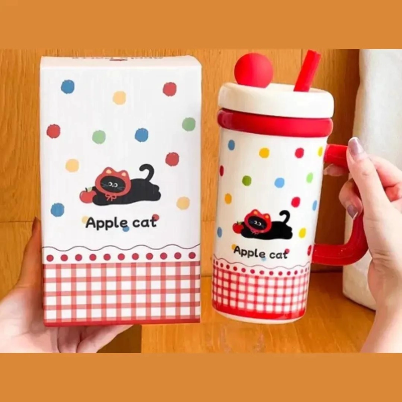 TAZA CERAMICA ROJO CON DISEÑO DE GATO Y PERRO - 2