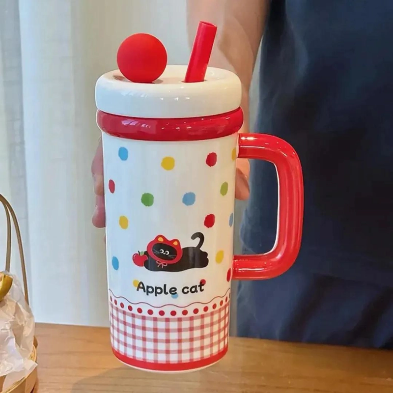 TAZA CERAMICA ROJO CON DISEÑO DE GATO Y PERRO - 6