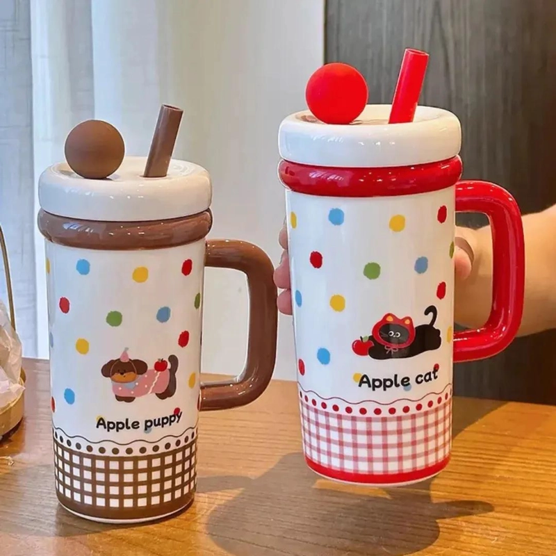 TAZA CERAMICA ROJO CON DISEÑO DE GATO Y PERRO - 7