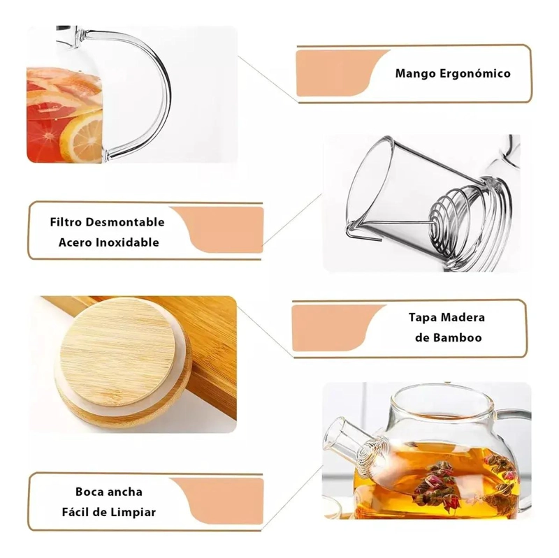 TETERA DE VIDRIO BOROSILICATO 1000 ML RESISTENTE AL CALOR Y FRIO - 3
