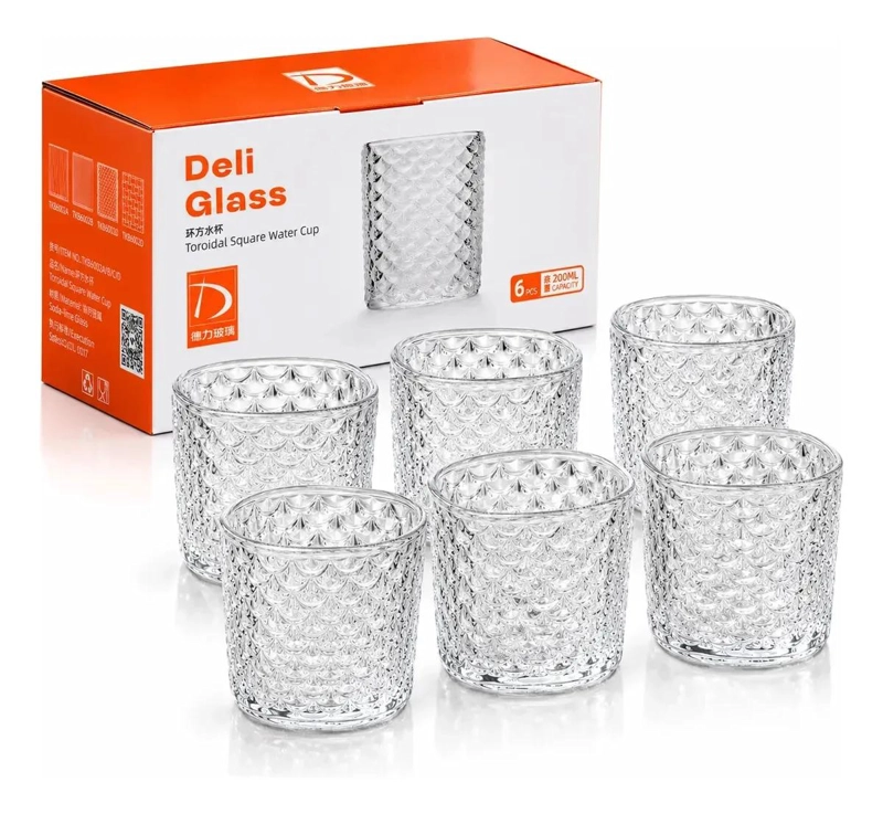 SET DE 6 VASOS DE VIDRIO TEXTURIZADOS DE 200 ML - 1