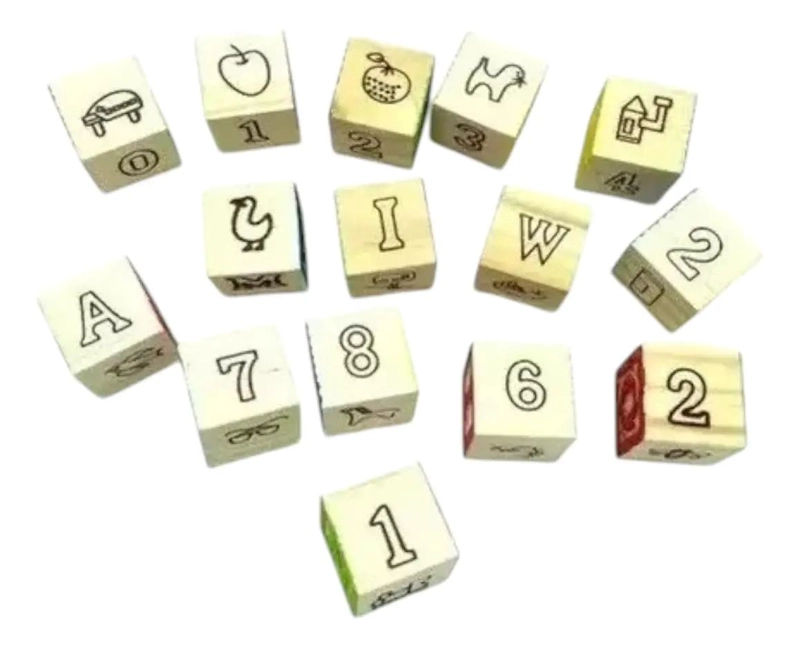 JUEGO DIDACTICO CUBOS DE MADERA CON LETRAS Y NUMEROS - 1
