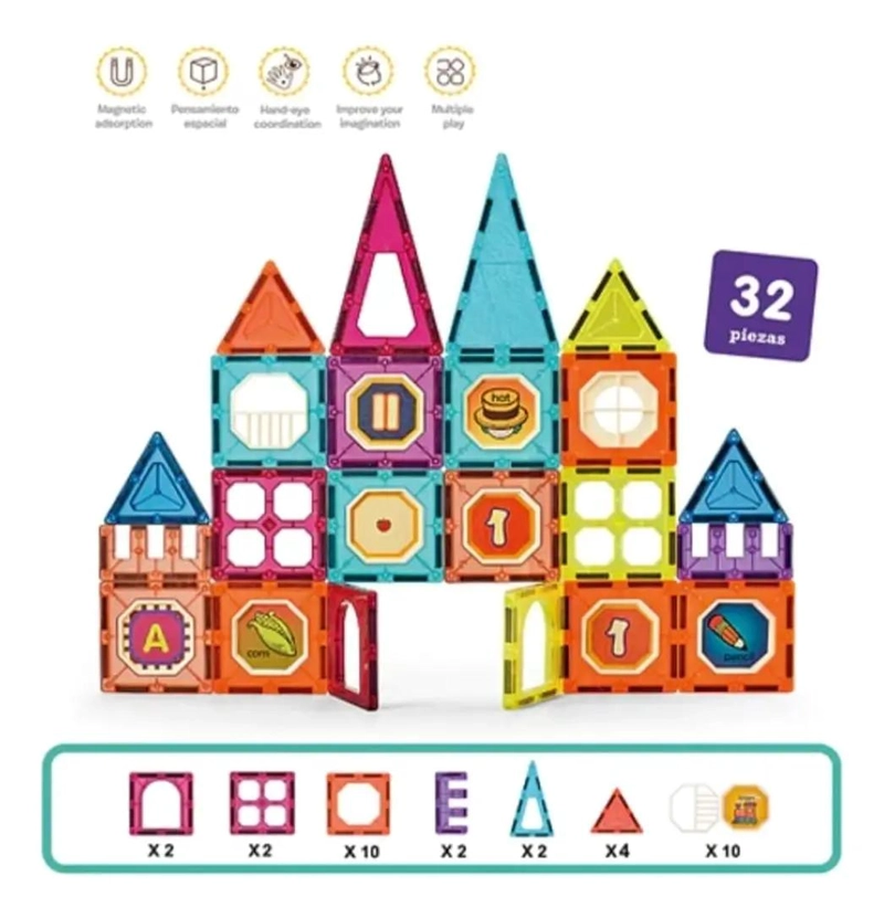 JUEGO DE BLOQUES MAGNE TICOS DE COLORES 32 PIEZAS PARA NIÑOS - 2