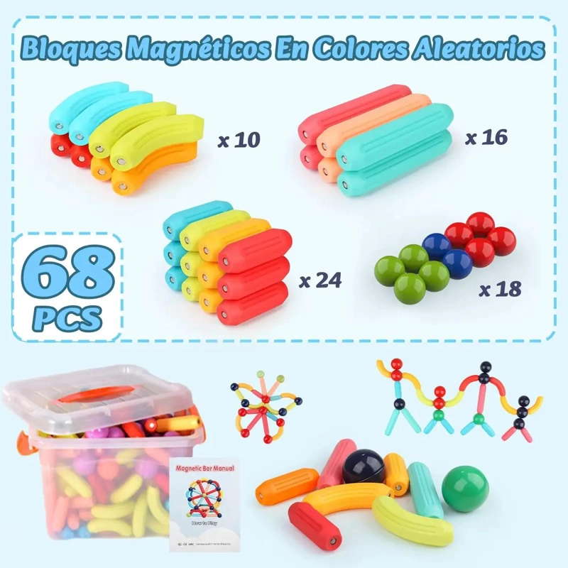 BLOQUES MAGNE TICOS DE CONSTRUCCION PARA NIÑOS 68 PIEZAS - 3