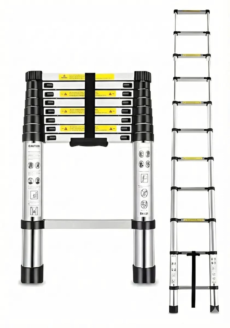 ESCALERA TELESCOPICA DE ALUMINIO 3.2 METROS 11 PELDAÑOS PLEGABLE - 1