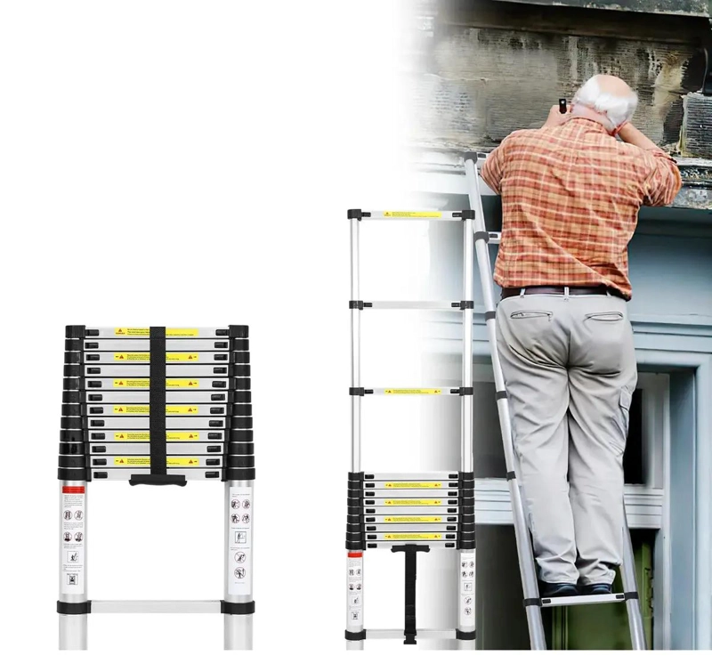 ESCALERA TELESCOPICA DE ALUMINIO 3.2 METROS 11 PELDAÑOS PLEGABLE - 3