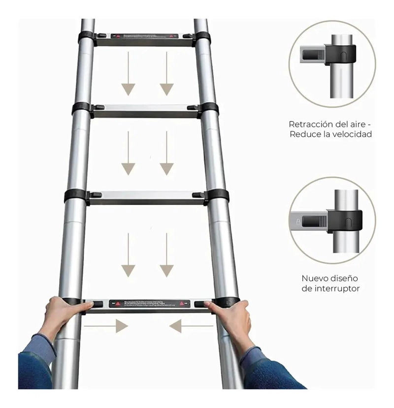 ESCALERA TELESCOPICA DE ALUMINIO 3.2 METROS 11 PELDAÑOS PLEGABLE - 6