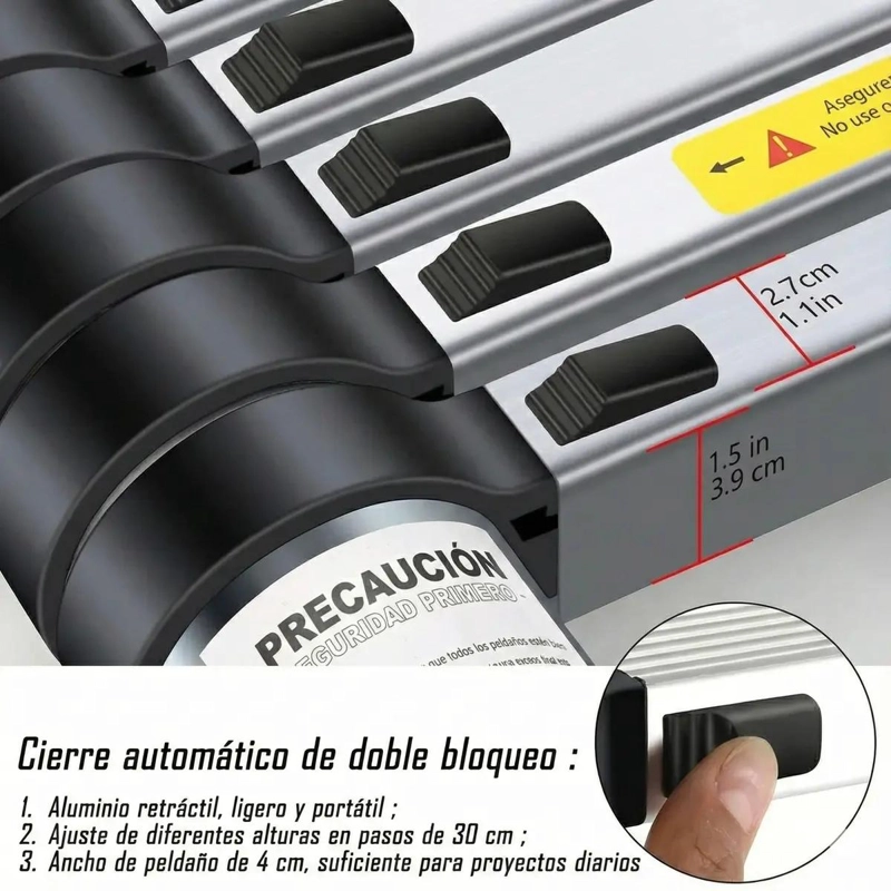 ESCALERA TELESCOPICA DE ALUMINIO 3.2 METROS 11 PELDAÑOS PLEGABLE - 8