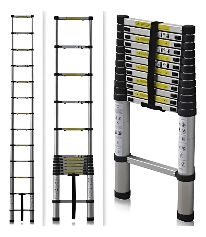ESCALERA TELESCOPICA DE ALUMINIO 3.2 METROS CON SOPORTE DE 150KG - 1